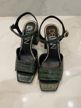 Deltan Green Croc Block Heels
